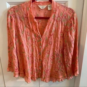 J. Jill Embroidered 3/4 Button Down Shirt